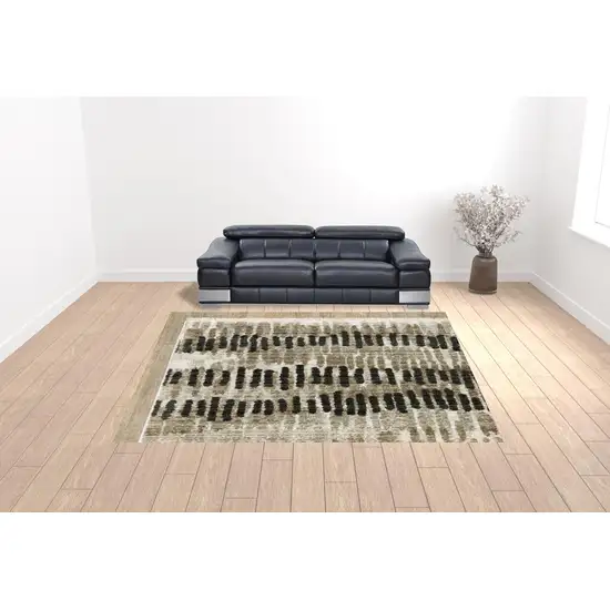 Beige Ivory Charcoal Brown Tan And Grey Abstract Power Loom Stain Resistant Area Rug With Fringe Photo 3