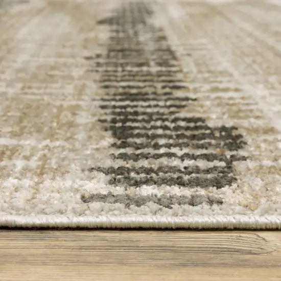 Beige Ivory Charcoal Brown Tan And Grey Abstract Power Loom Stain Resistant Runner Rug With Fringe Photo 9