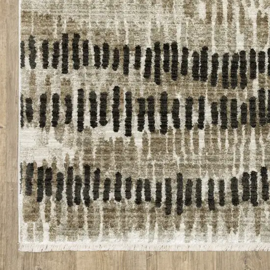 Beige Ivory Charcoal Brown Tan And Grey Abstract Power Loom Stain Resistant Runner Rug With Fringe Photo 1