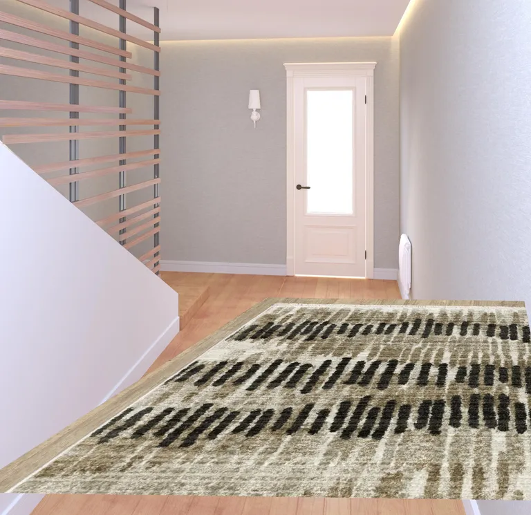 Beige Ivory Charcoal Brown Tan And Grey Abstract Power Loom Stain Resistant Runner Rug With Fringe Photo 2