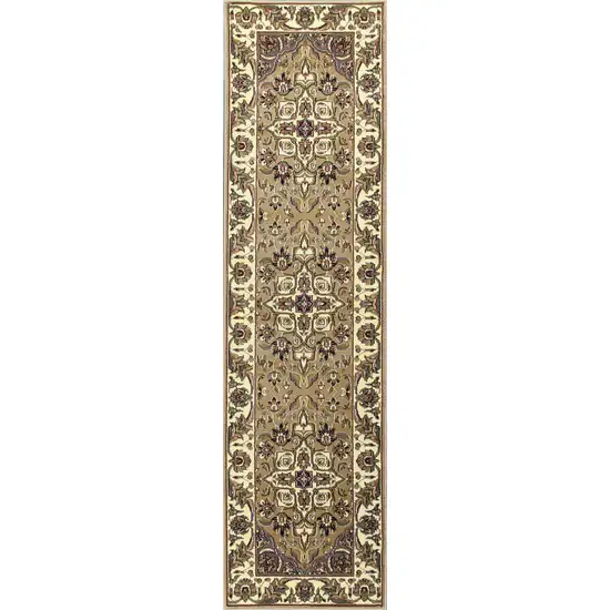 Beige Ivory Machine Woven Floral Medallion Indoor Area Rug Photo 4