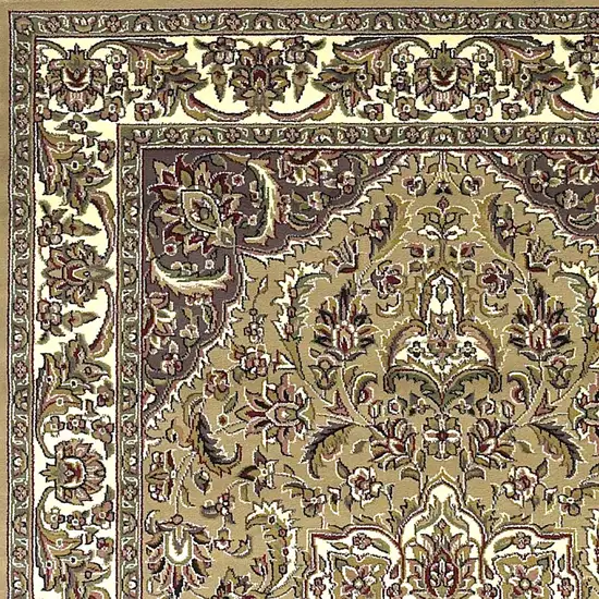 Beige Ivory Machine Woven Floral Medallion Indoor Area Rug Photo 3