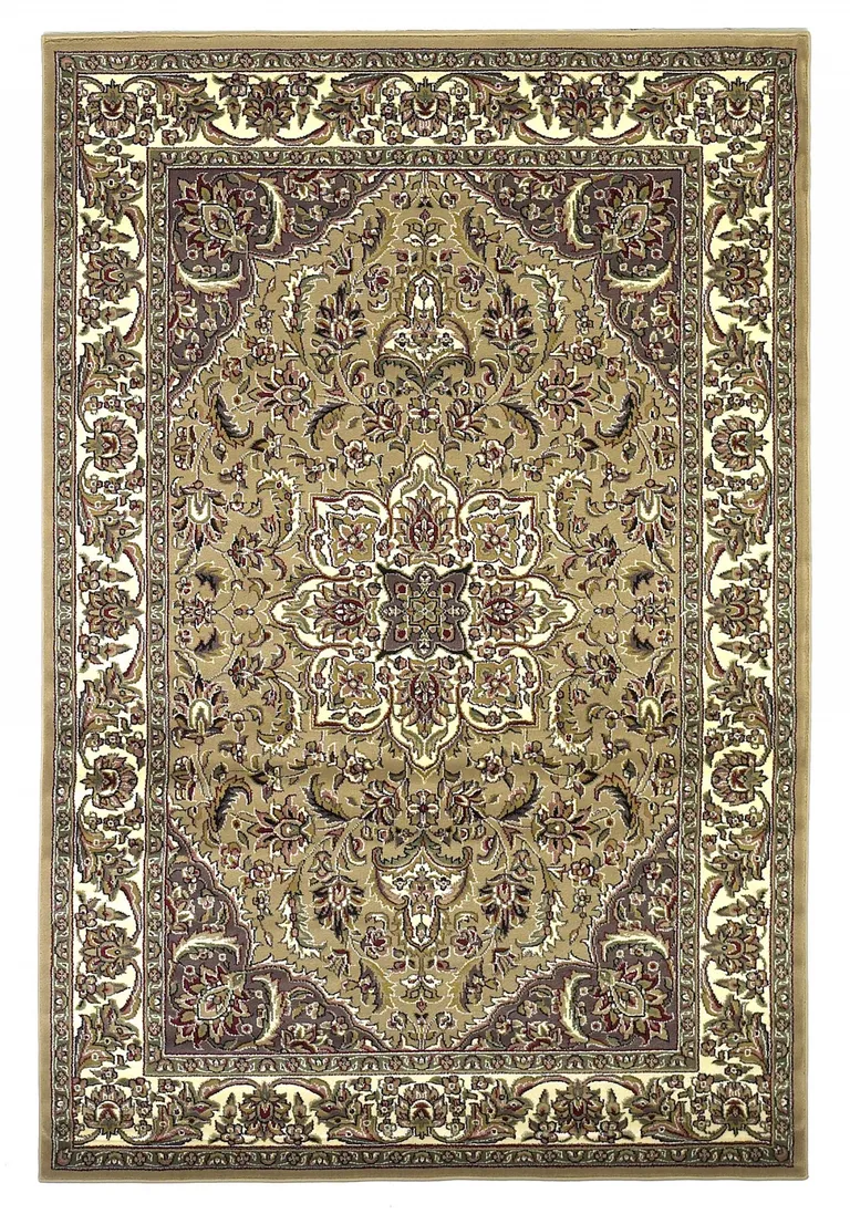 Beige Ivory Machine Woven Floral Medallion Indoor Area Rug Photo 1