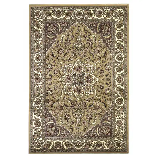 Beige Ivory Machine Woven Floral Medallion Indoor Area Rug Photo 1