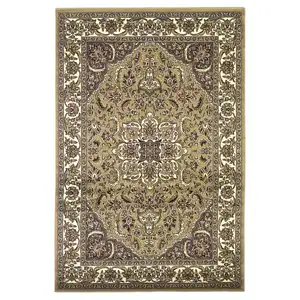 Photo of Beige Ivory Machine Woven Floral Medallion Indoor Area Rug