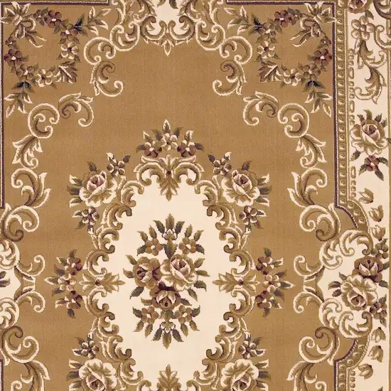 3'X5' Beige Ivory Machine Woven Hand Carved Floral Medallion Indoor Area Rug Photo 5