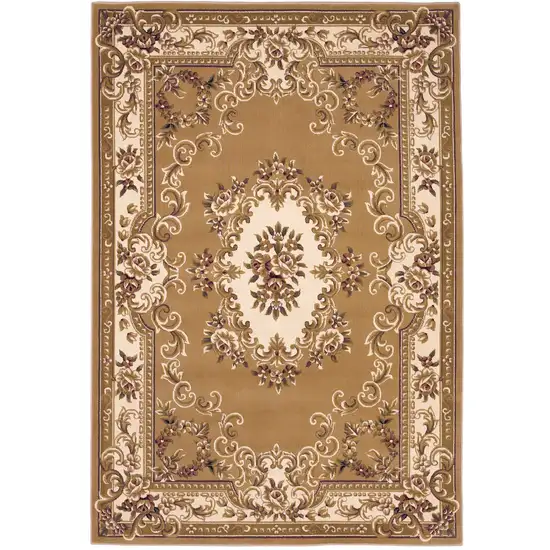 Beige Ivory Machine Woven Hand Carved Floral Medallion Indoor Area Rug Photo 1