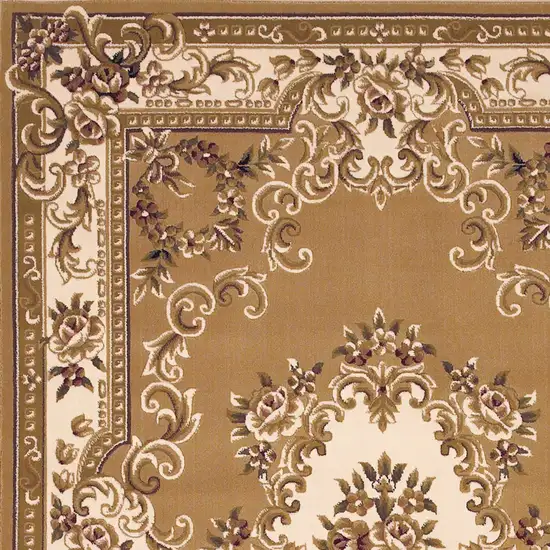 Beige Ivory Machine Woven Hand Carved Floral Medallion Indoor Area Rug Photo 3