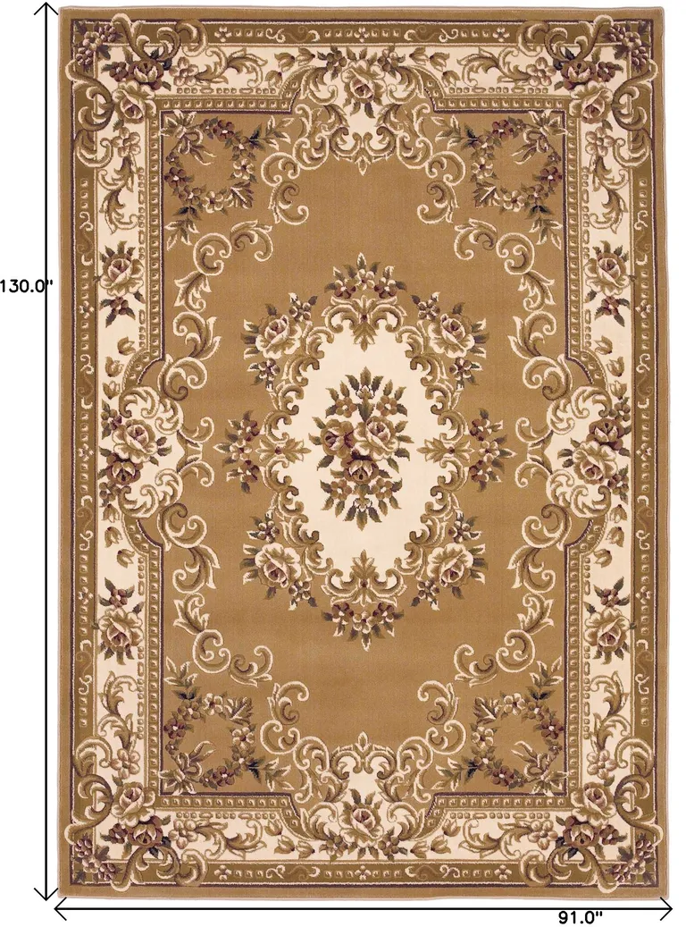 Beige Ivory Machine Woven Hand Carved Floral Medallion Indoor Area Rug Photo 4