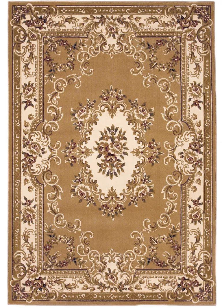 Beige Ivory Machine Woven Hand Carved Floral Medallion Indoor Area Rug Photo 1