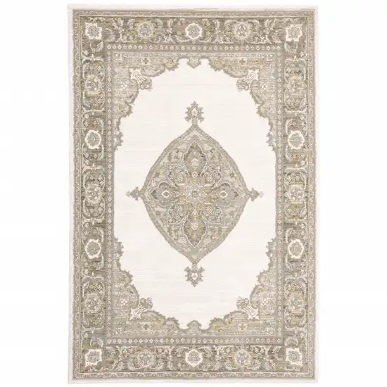 Beige Ivory Tan Gold Grey And Green Oriental Power Loom Stain Resistant Area Rug Photo 1