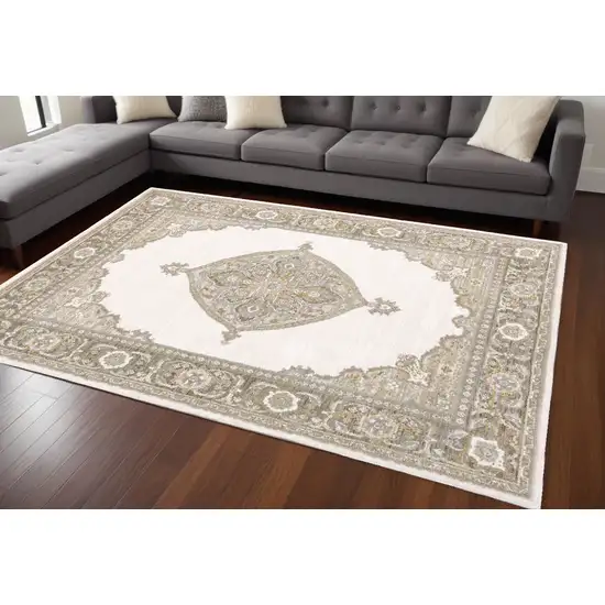 Beige and Ivory Oriental Power Loom Area Rug Photo 1