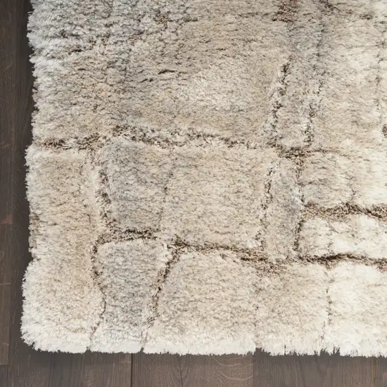 Beige Ivory and Gray Abstract Shag Area Rug Photo 4