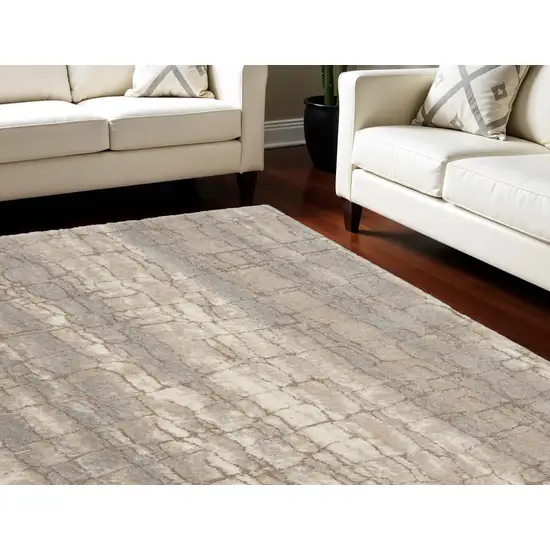 Beige Ivory and Gray Abstract Shag Area Rug Photo 1