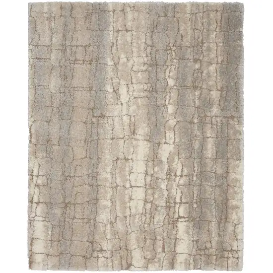 Beige Ivory and Gray Abstract Shag Area Rug Photo 4