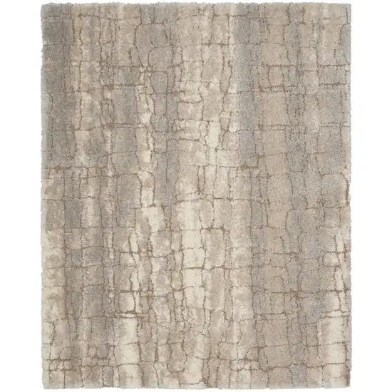 Beige Ivory and Gray Abstract Shag Area Rug Photo 2