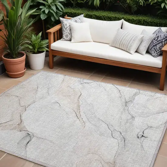 Beige Ivory and Gray Abstract Washable Non Skid Indoor Outdoor Area Rug Photo 1