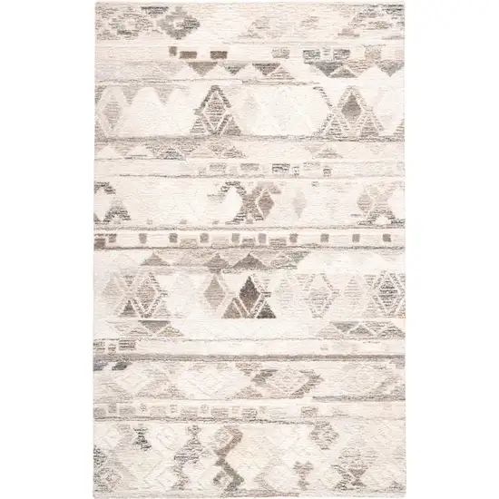 Beige Ivory and Gray Geometric Hand Tufted Distressed Area Rug Photo 6