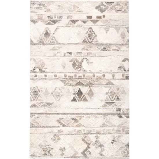 Beige Ivory and Gray Geometric Hand Tufted Distressed Area Rug Photo 2