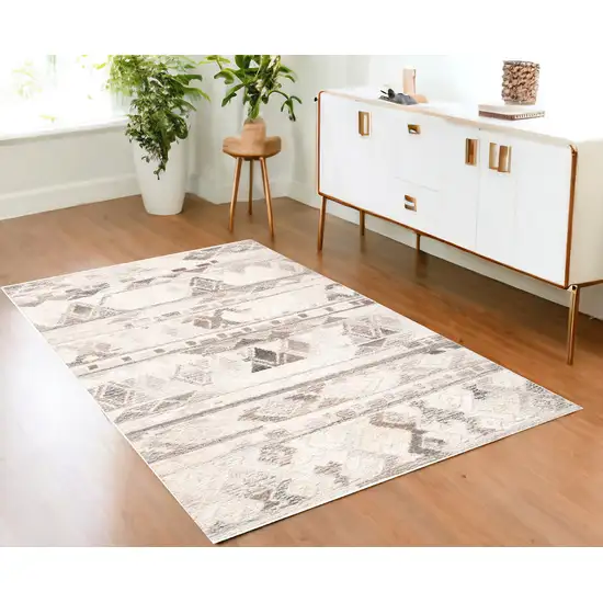 Beige Ivory and Gray Geometric Hand Tufted Distressed Area Rug Photo 1