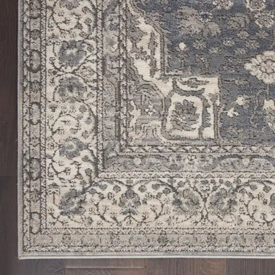 Beige Ivory and Gray Medallion Power Loom Runner Rug Photo 6