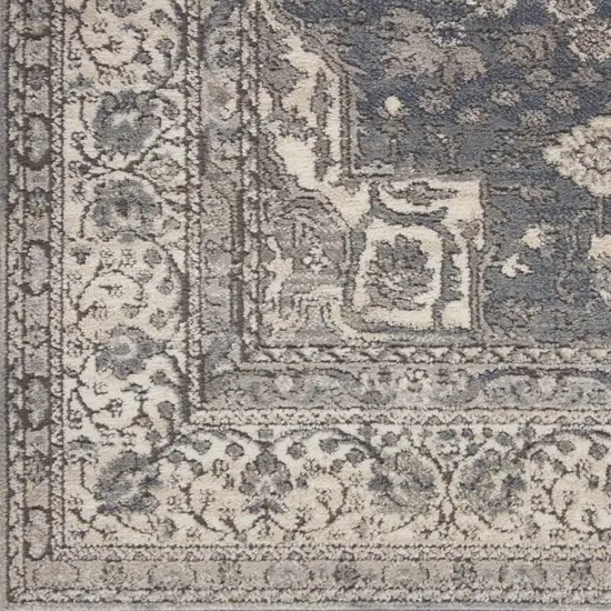 Beige Ivory and Gray Medallion Power Loom Runner Rug Photo 5