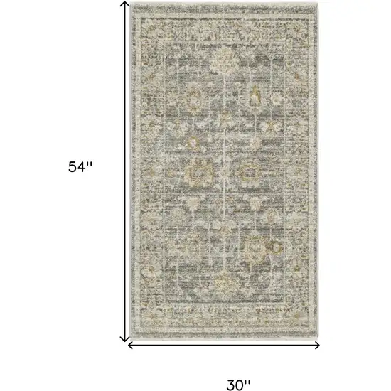 Beige Ivory and Gray Oriental Power Loom Distressed Area Rug With Fringe Photo 7