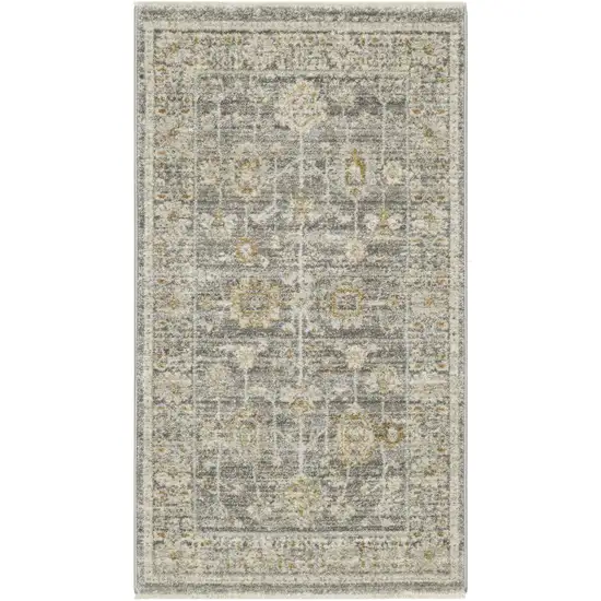 Beige Ivory and Gray Oriental Power Loom Distressed Area Rug With Fringe Photo 1