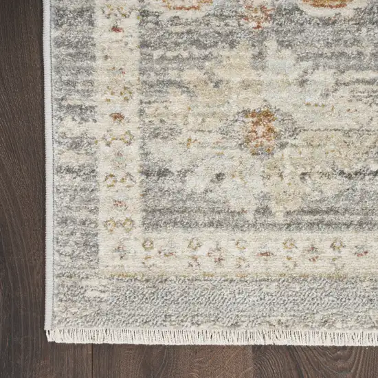 Beige Ivory and Gray Oriental Power Loom Distressed Area Rug With Fringe Photo 2