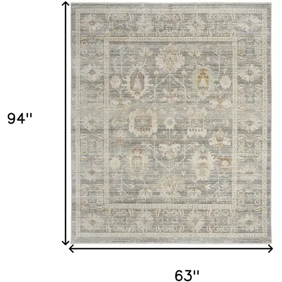 Beige Ivory and Gray Oriental Power Loom Distressed Area Rug With Fringe Photo 9