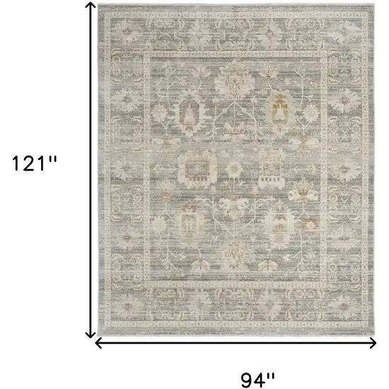 Beige Ivory and Gray Oriental Power Loom Distressed Area Rug With Fringe Photo 9