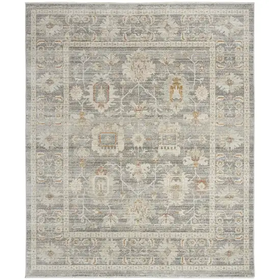 Beige Ivory and Gray Oriental Power Loom Distressed Area Rug With Fringe Photo 1