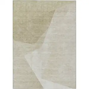 Photo of Beige Khaki And Taupe Abstract Washable Indoor Outdoor Area Rug