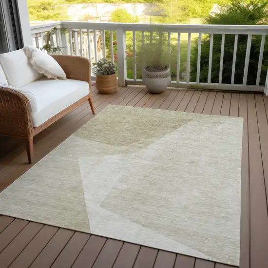 Beige Khaki And Taupe Abstract Washable Indoor Outdoor Area Rug Photo 6