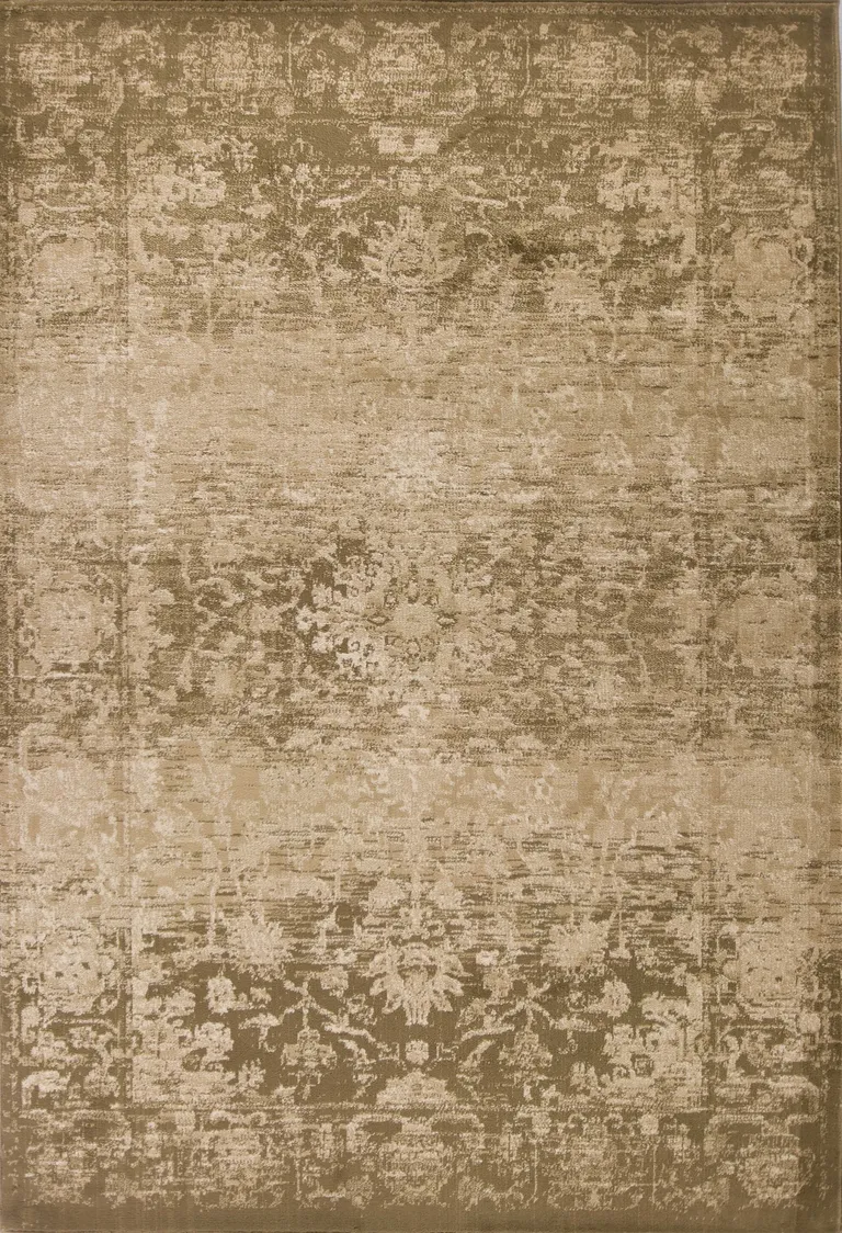 Beige Machine Woven Distressed Floral Traditional Indoor Area Rug Photo 1