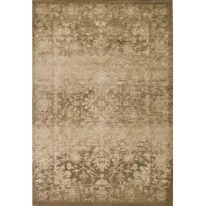 Photo of Beige Machine Woven Distressed Floral Traditional Indoor Area Rug