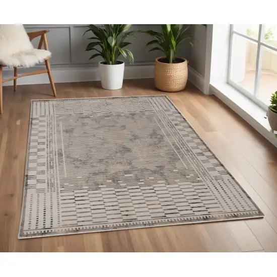 Beige Machine Woven Shrank Abstract Lines Design Indoor Area Rug Photo 1