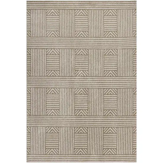 Beige Machine Woven Uv Treated Abstract Lines Indoor Outdoor Area Rug Photo 2