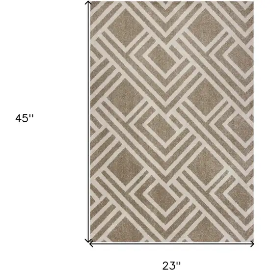 2'X4' Beige Machine Woven Uv Treated Geometric Indoor Outdoor Accent Rug Photo 6