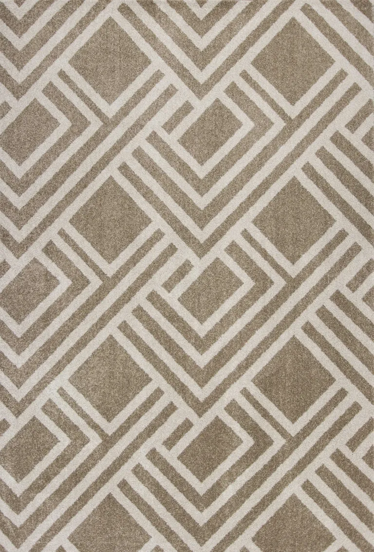 Beige Machine Woven UV Treated Geometric Indoor Outdoor Accent Rug Photo 1