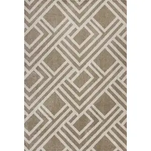 Photo of Beige Machine Woven UV Treated Geometric Indoor Outdoor Accent Rug