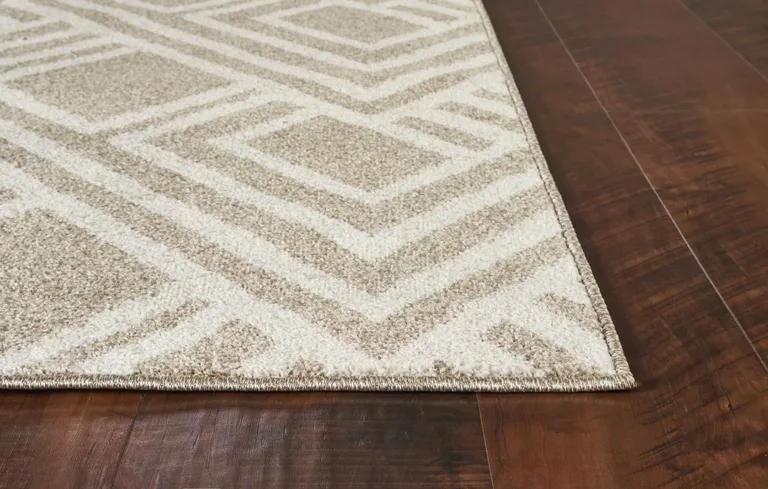 Beige Machine Woven UV Treated Geometric Indoor Outdoor Accent Rug Photo 4