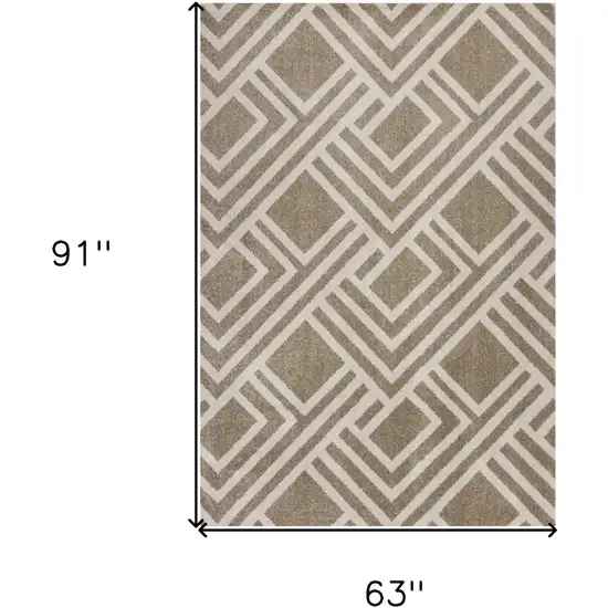 5'X8' Beige Machine Woven Uv Treated Geometric Indoor Outdoor Area Rug Photo 3