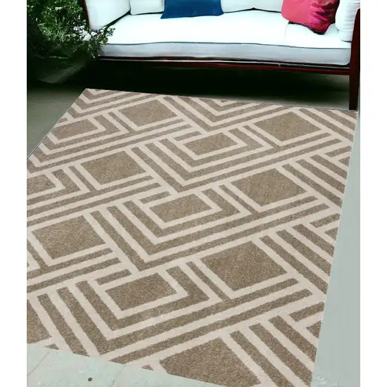 5'X8' Beige Machine Woven Uv Treated Geometric Indoor Outdoor Area Rug Photo 1