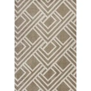 Photo of Beige Machine Woven UV Treated Geometric Indoor Outdoor Area Rug