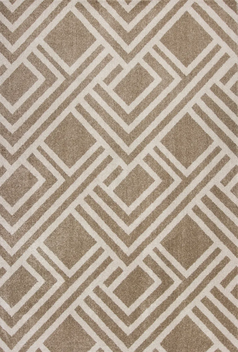 Beige Machine Woven UV Treated Geometric Indoor Outdoor Area Rug Photo 2