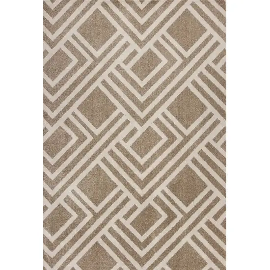 Beige Machine Woven UV Treated Geometric Indoor Outdoor Area Rug Photo 2