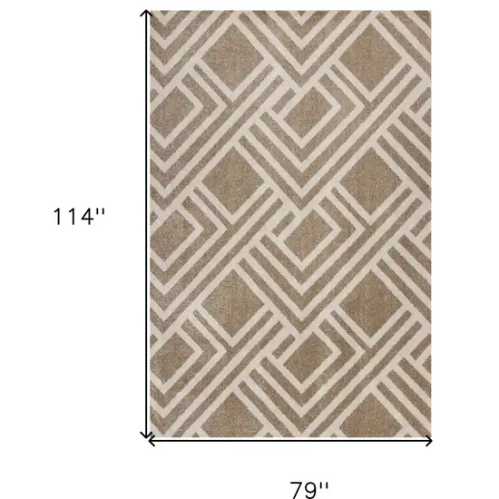 7'X10' Beige Machine Woven Uv Treated Geometric Indoor Outdoor Area Rug Photo 6