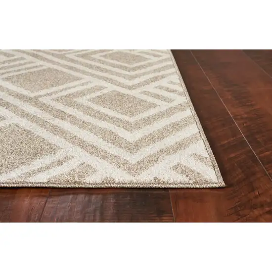 Beige Machine Woven UV Treated Geometric Indoor Outdoor Area Rug Photo 5