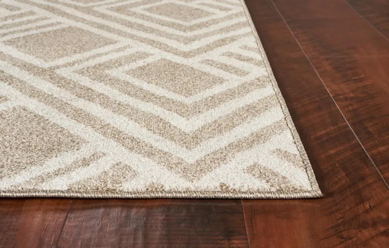 Beige Machine Woven UV Treated Geometric Indoor Outdoor Area Rug Photo 5